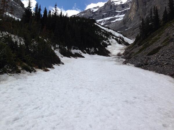 steep icy gully remnants of Avalanche. hard going.