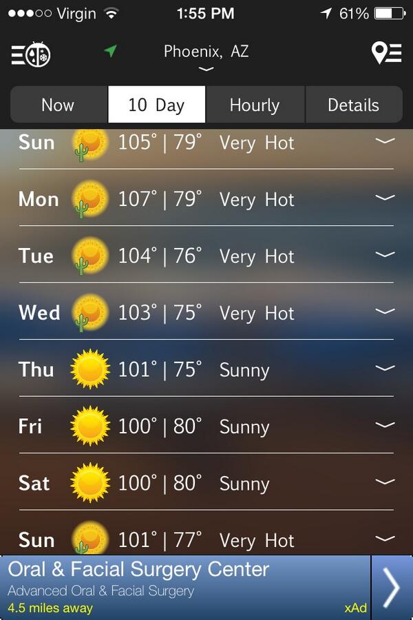 Whelp. We're done with double digit highs for a while. #PhoenixSummers