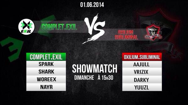 CompleT_exiL's tweet photo. Demain Showmatch contre la @OxiLium_eSport a 15h30 , soyez présent :) http://t.co/7S7DKKgAS9