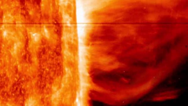 NASA's tweet photo. Gigantic eruption surged off the sun May 9 &amp; our newest solar observatory caught it: http://t.co/HZCIhnEPrX   http://t.co/QZ1DoRuned
