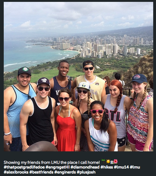 LoyolaMarymount's tweet photo. Lions are fanning out to all corners of the globe, incl. this group of #LMU14 alums in #Hawaii:  • #LMULionsRoam http://t.co/lcCBeLWW2c
