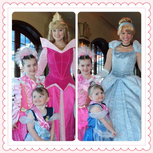 dawnshire's tweet photo. My daughters, Aurora and Ella with their favorite princesses! #DisneySide http://t.co/5MFaUvnkX8