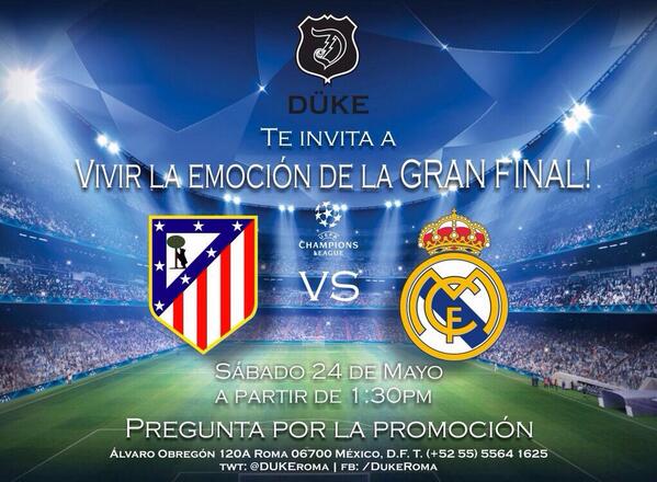 Los esperamos este sábado  para disfrutar la final de la Champions league aquí en <a href="/DUKEroma/">DüKE roma</a>