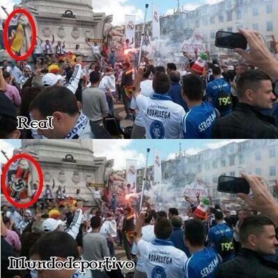 Mundo Deportivo manipula una foto convirtiendo una bandera de España en un símbolo nazi y después la borra. #Valors