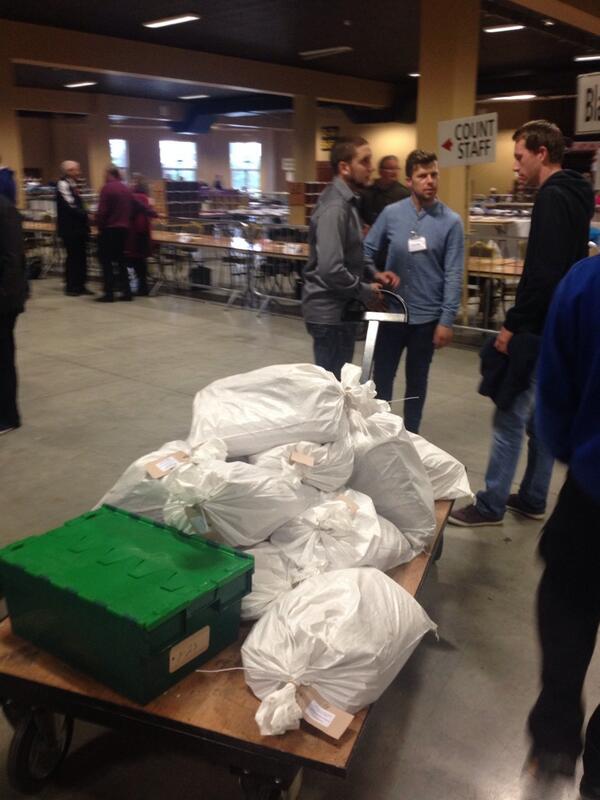 garyred's tweet photo. Yet another load of unguarded european ballots being dragged through the city west count center http://t.co/fDjDYVqgFR