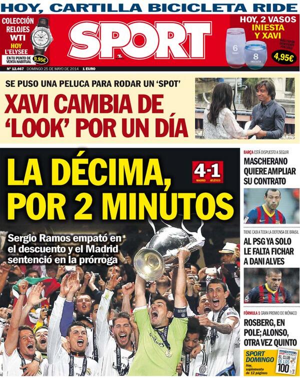 Bob2V5LCIAEewva Barcelona based SPORT & Mundo Deportivos lukewarm reactions to Real Madrids Decima win 