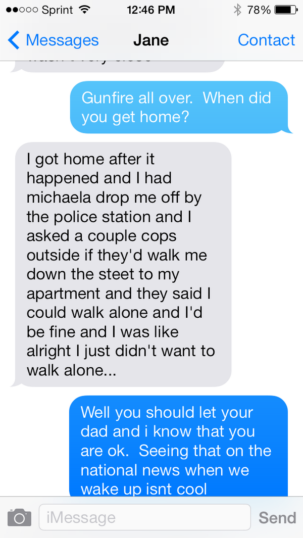 bmartin0908's tweet photo. My daughter that lives there....thank you NOT to the police that wouldnt walk her http://t.co/fZYPzSeF8W