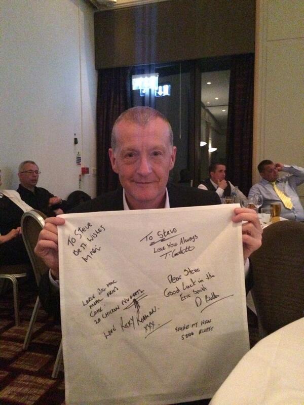 <a href="/TomCartmell10/">Tom Cartmell</a>: Me and the lads giving Steve Davis a few best wishes on a napkin haha #legendssnooker