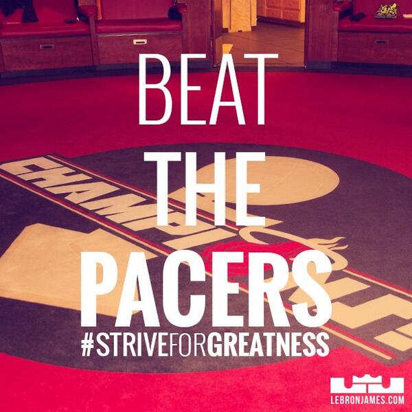 teamlebron's tweet photo. 3 words. Beat. The. Pacers. Game-time #TeamLeBronNation Here we go @KingJames #BeatThePacers #IPROMISE #NBAPlayoffs http://t.co/2NSgmE2hI5