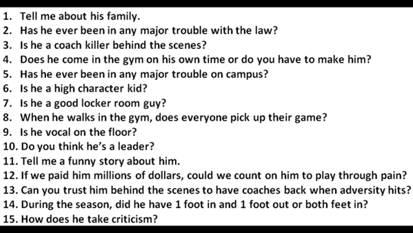 TrojanStrength's tweet photo. Questions asked by coaches about potential players.  How would I answer them if they asked me them about you? http://t.co/NIHgsEr1mG