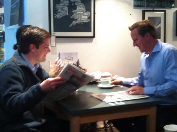 RobertJenrick's tweet photo. Before campaigning today, @David_Cameron &amp; I had a coffee over #Bingham Advertiser in Picture House Cafe #Rob4Newark http://t.co/rixB2u3Hyy