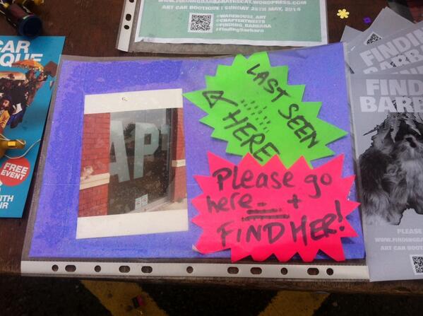 Finding_Barbara's tweet image. Last seen here!!! @warehouse_art @TheatreTheatre @chaptertweets #findingbarbara