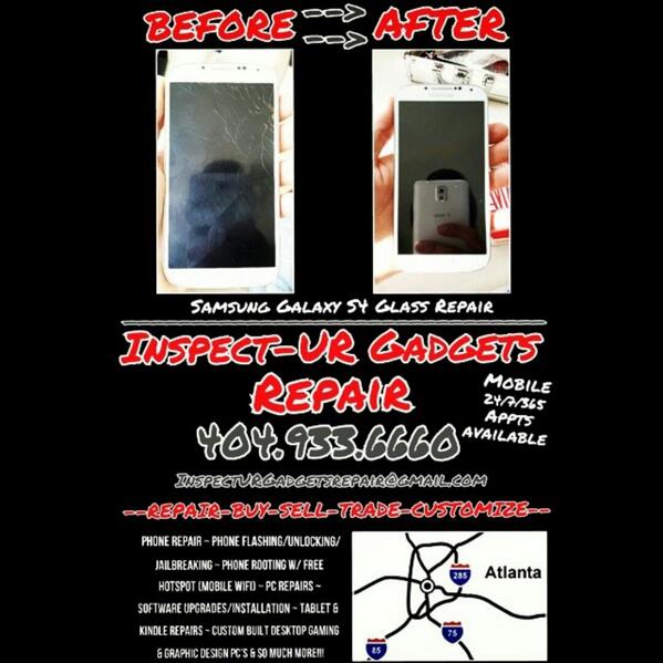 TheInspectorATL's tweet photo. Let us give your device a makeover #Atlanta! Same day, mobile, 24/7 appts available @ our low prices! #supportlocal http://t.co/uX11w8KLow