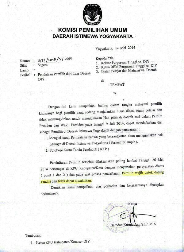 Selamat malam tmn2, 9 juli nanti kita bakal milih presiden nih.. yg mau milih dijogja, yuk segera daftar. @BEMFKGUGM