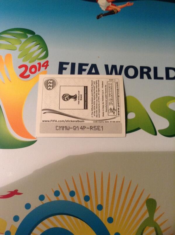2014FIFAPanini's tweet photo. Fifth #Panini code http://t.co/kjF1WDarTx