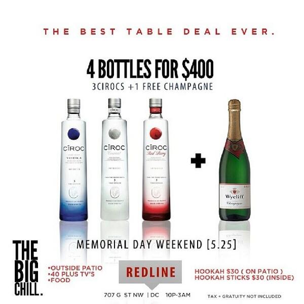 WiseGroupDC's tweet photo. Tonight #TheBigChill at REDLINE [707 G Street NW Wash DC - Chinatown] CRAZY BOTTLE DEAL!!! http://t.co/IHkWZi093H