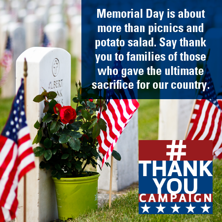 ThankUCampaign's tweet photo. RT @ThankUCampaign: #MemorialDay is about more than picnics &amp; potato salad.  #ThankYouCampaign http://t.co/nGRqgp7Jk5