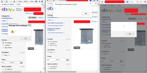 ajinabraham's tweet photo. Well it looks like real bad time for ebay. Testing upcoming version 6 of @Xenotix on Ebay.
#xss #ebay #filterbypass http://t.co/jKBcPKIlKj