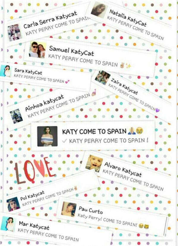 albertguesan's tweet photo. "@katyperry_ESP: SPANISH KATYCATS ☆♡
KATY PERRY COME TO SPAIN PLEASE !! 😭😍 @katyperry  
Pls help RT ♡ http://t.co/uAXtpNdyIh"