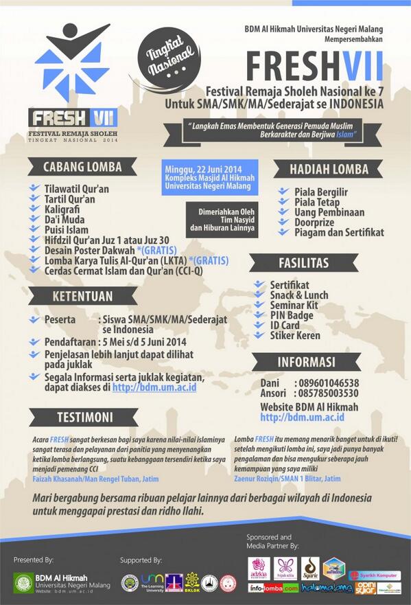putrantoriyan's tweet photo. Assalamualaikum... yuk ikut FRESH VII Nasional, cek info lengkap di http://t.co/GZBYTLEEW9 @smandara http://t.co/tHmbxGQWpA