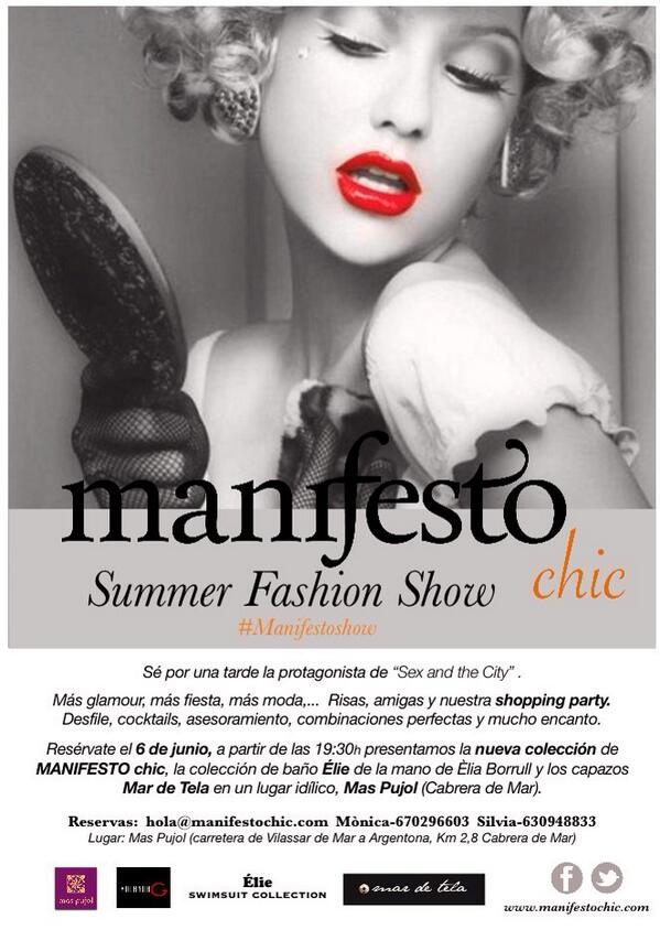 RT“<a href="/manifestochic/">Manifesto Chic</a>: El 6 de junio, #MANIFESTO #chic #Summer #Fashion #show
Siéntete protagonista de "Sex and the City"