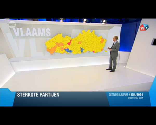 pietercleppe's tweet photo. Belgian TV shows how big the landslide of the Flemish nationalist N-VA is in today's General Election http://t.co/LT950Z6acw