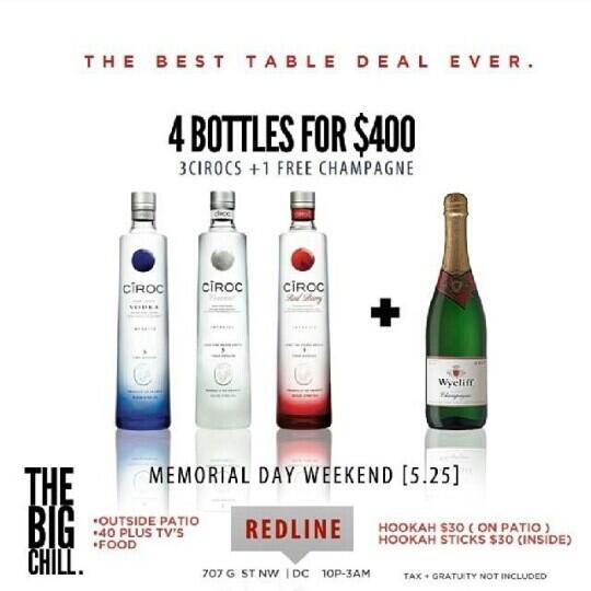 2night  #TheBigChill @ REDLINE (707 G St. NW) 10p-3a 🌟*Crazy Table Special 4 Bottles for $400 (3 Circo &amp; 1 Champagne)