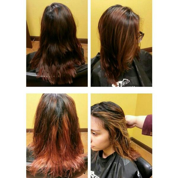 HaiCharles's tweet image. Top pictures before. Bottom, after lightning the hair into an ombre. #DoubleProcess
