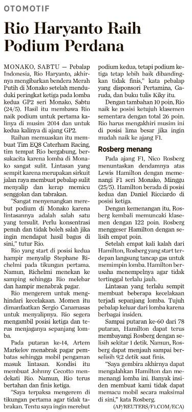 GNFI's tweet photo. Bravo Rio Haryanto, yg raih peringkat ke-3 pd lomba ke-2 GP2 seri Monako #Simakkompas http://t.co/fUoUKrL92Z @FindaFanindita