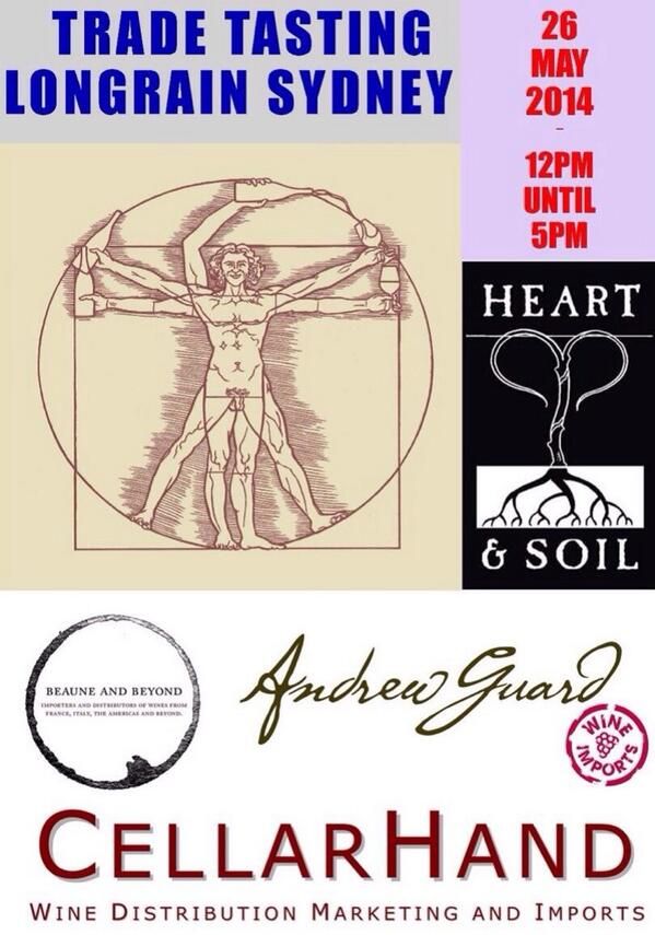 Today

12-5pm Trade Tasting:  <a href="/Longrain/">Longrain Restaurant</a> Sydney with all the cool kids
 <a href="/andrewguard/">Andrew Guard</a> <a href="/CellarhandNSW/">Cellarhand NSW</a> <a href="/BeauneandBeyond/">Beaune & Beyond</a>