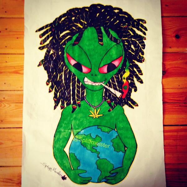 SpliffMeister's tweet photo. Alien rasta, done. 👽🎨🍁🔥🌍#newdesigneveryday http://t.co/vlRK1ii8Lc