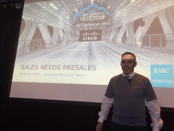 MattZwol's tweet photo. Great title - sales needs Presales - Andrew foot, GM Sales #emcses http://t.co/6RjuRtlpqg