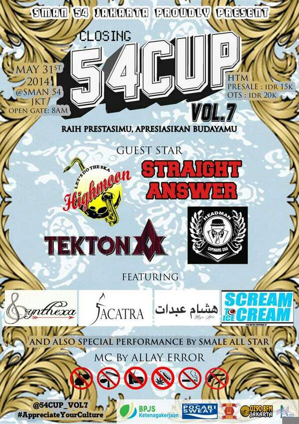 SMAN 54 Jakarta : <a href="/54Cup_Vol7/">54Cup Vol.7</a> with  @sahc96jkt |
<a href="/highmoonska/">HIGHMOON</a> |
<a href="/tektona_band/">TEKTONA BAND</a> | DJ <a href="/hisyamabdat/">Hisyam Abdat</a>
DLL 31 MEI 2014