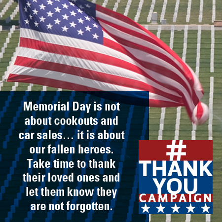 ThankUCampaign's tweet photo. Take time this #MemorialDay to join in our #ThankYouCampaign honoring the loved ones of our fallen military heroes. http://t.co/qpVhejvOmC