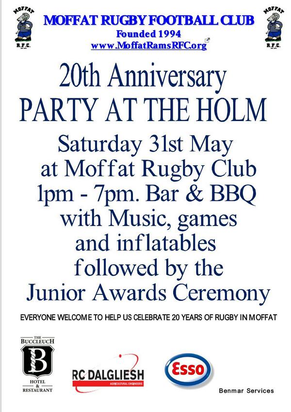 themelvo's tweet photo. @MoffatRams would like to invite friends old and new to celebrate our 20th anniversary at the holm his weekend http://t.co/GFI5iVLAIZ