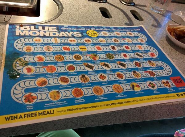 lawsondav's tweet photo. @YOSushi  It's 7.50pm and this sushi restaurant has run out of fish #yobluemondays http://t.co/XWE1N3x3x0