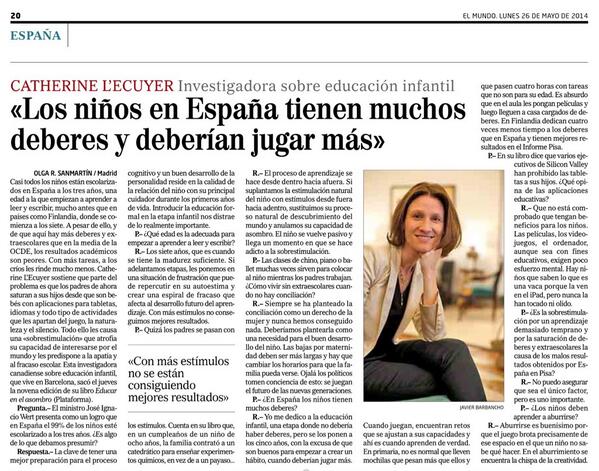 perllaman's tweet photo. "Los niños en España tienen muchos deberes y deberían jugar más" Interesante reflexión @elmundo_orbyt #abp #calidad http://t.co/jZnufL2wt0