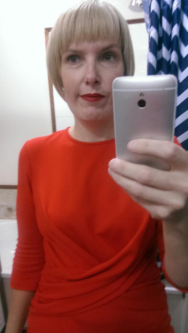 realscientists's tweet photo. #ladieswholab Russian Red by MAC. Dress by Hobbs UK. Eye bags from 2 Kids. http://t.co/0tCGHRsesA