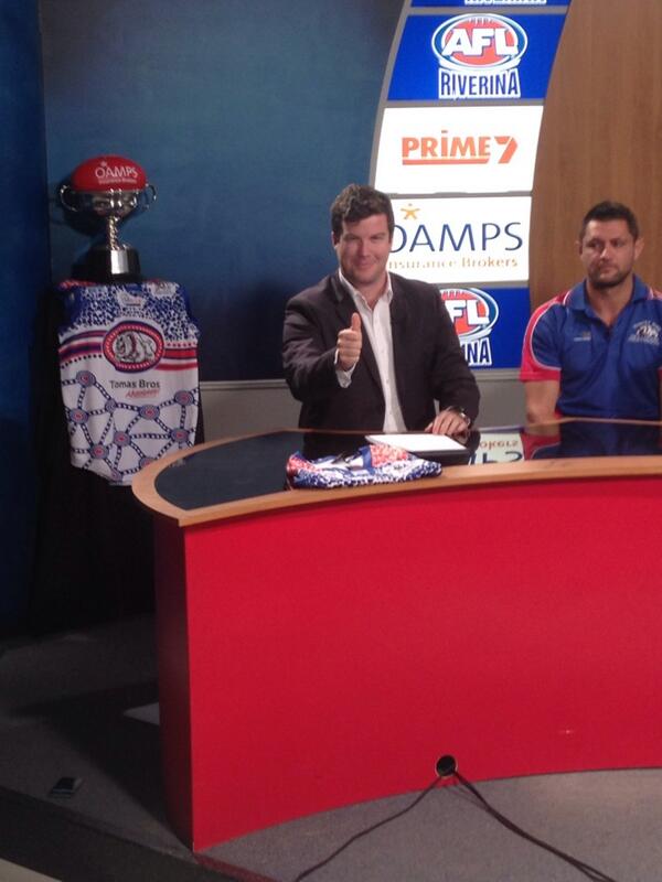 <a href="/simonjourno/">Simon Anderson</a> at his best for this weeks <a href="/AFLRiverina/">AFL Riverina</a> Footy Show. Check out this weeks <a href="/TPFNCBulldogs/">Turvey Park Bulldogs</a> jumper on set.