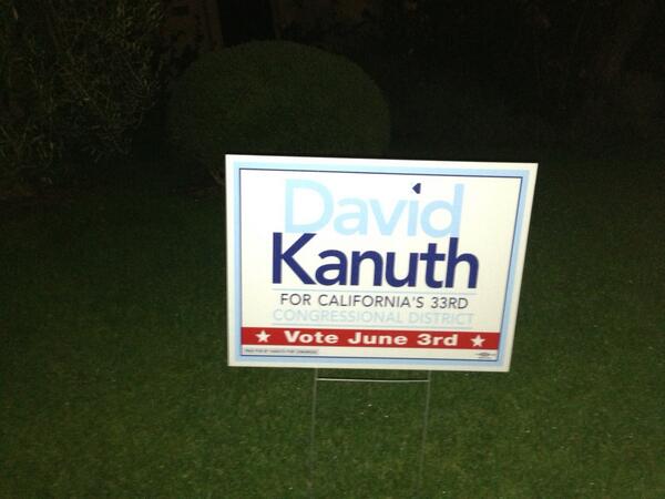MDKanin's tweet photo. One week till Election Day and I got my @DavidKanuth lawn sign up. #CA33 #DKC33 http://t.co/FMI10vA036
