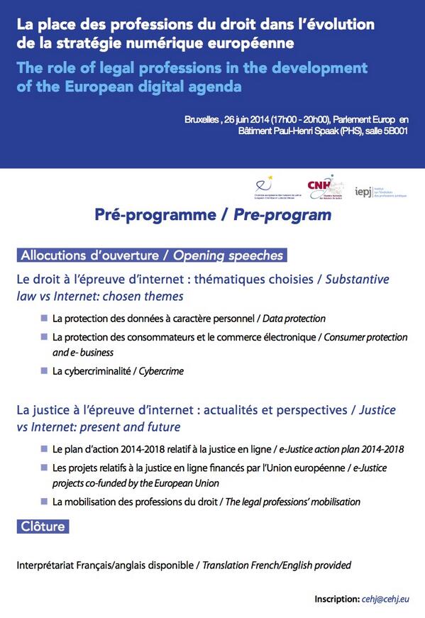 Register to our next conference in Brussels next 26 of June 2014 #EJustice #Digitalagenda #LegalProfessions