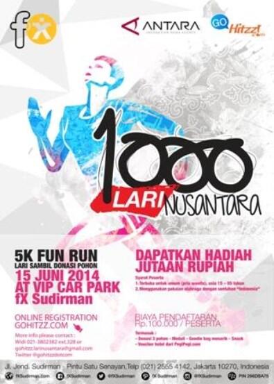adietwt's tweet photo. ": 5K Fun Run"1000 Lari Nusantara "Lari Sambil Donasi Pohon,15 Jun'14 At VIP Car Park fXSudirman http://t.co/H4wNWeQrZ9 @dheetadotymei