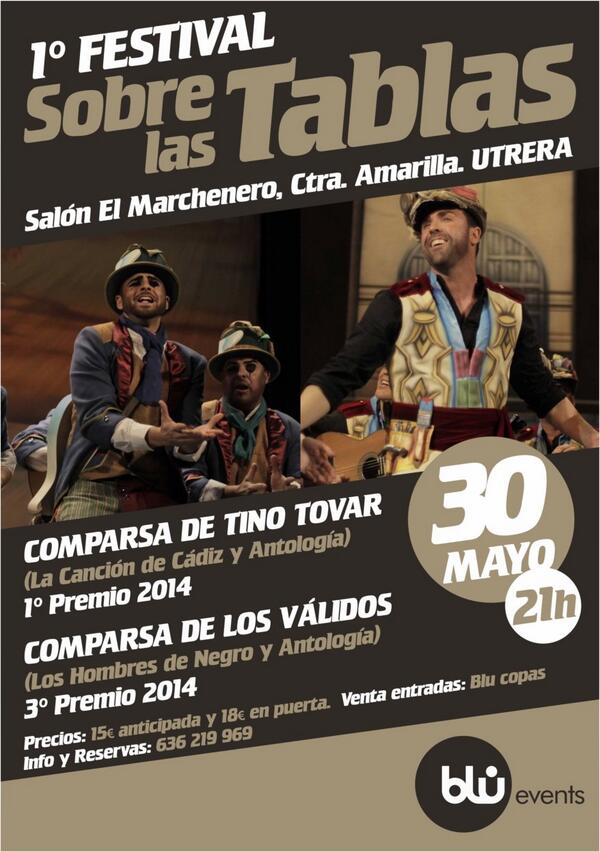 BluEventspromo's tweet photo. ULTIMAS ENTRADAS PR EL FESTIVAL DE UTRERA 30 D MAYO @comparsatino Y @ComparsaValidos @CarnavalRadioES RESV. 636219969 http://t.co/ovFzXWbxFo