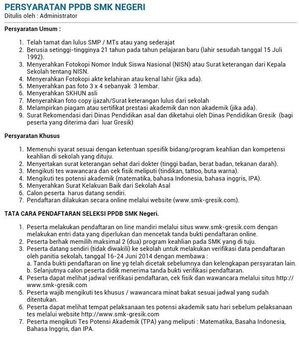 infoGRESIK's tweet photo. Alur dan persyaratan Penerimaan Peserta Didik Baru SMKN di Gresik bisa dilihat di gambar ini #PPDBSMK http://t.co/pnDwVA9SRr