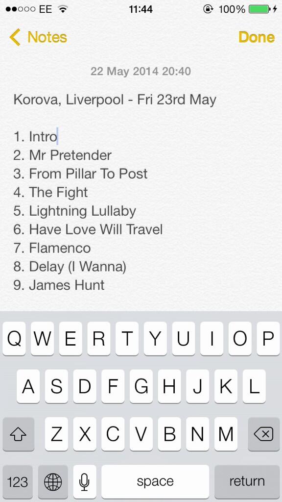 _Standby_'s tweet photo. Setlist from Korova in Liverpool last Friday night!! X http://t.co/soMU0uciMc
