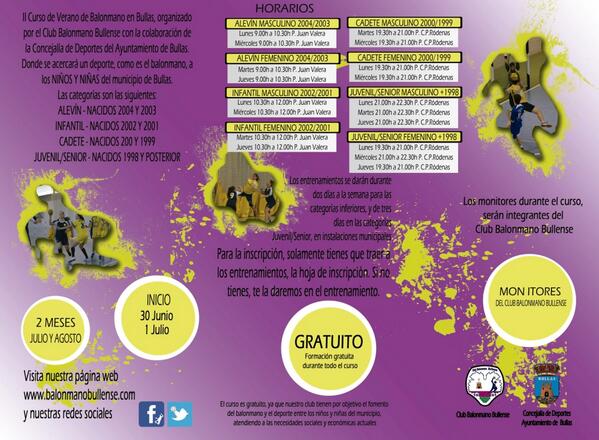CBMBullense's tweet photo. Os presentamos el Curso de Verano de Balonmano del @CBMBullense. Toda la información en http://t.co/cAAIgLvjoY http://t.co/voGXIUOiCq