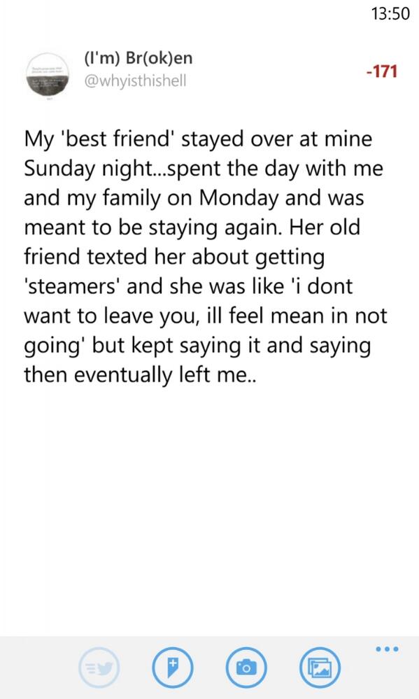 whyisthishell's tweet image. How the fuck do i find new friends at school for the last few weeks and leave this shitty friendship.