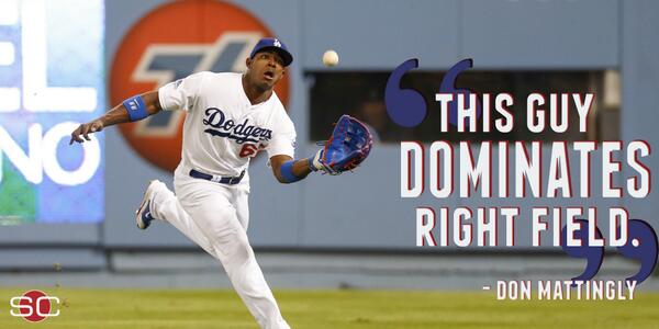 SportsCenter's tweet photo. Dodgers manager Don Mattingly says Yasiel Puig is the best right fielder in baseball today.  » http://t.co/OGX8jcxCg2