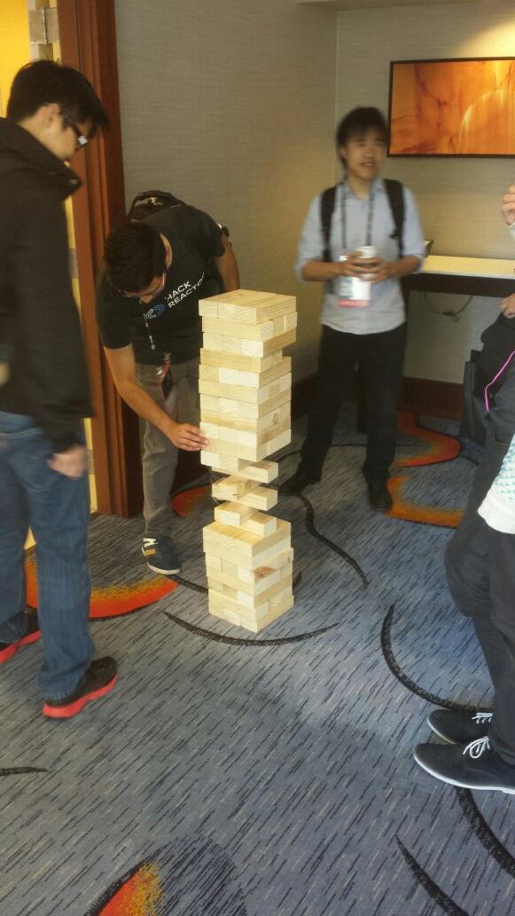 dberlind's tweet image. Giant Jenga @ #APIconSF. The show is about to start!