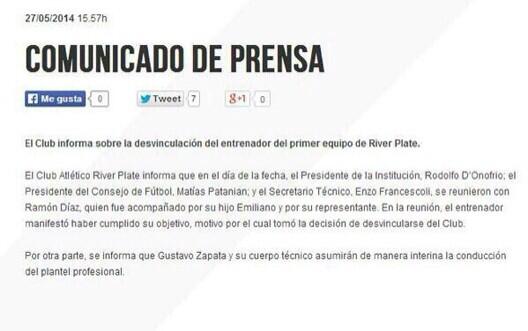 DistasioNicolas's tweet photo. Ya esta emitido y este es el comunicado oficial del club del cual hablaba hace un ratito. http://t.co/LrqeO8BmYM